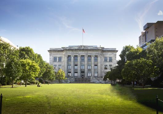 Harvard Medical School Quad with Gordon Hall in the background